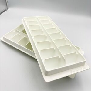 2 Vintage Frigidaire 16 Cube White Plastic Ice Cube Tray Large Cube Stackable